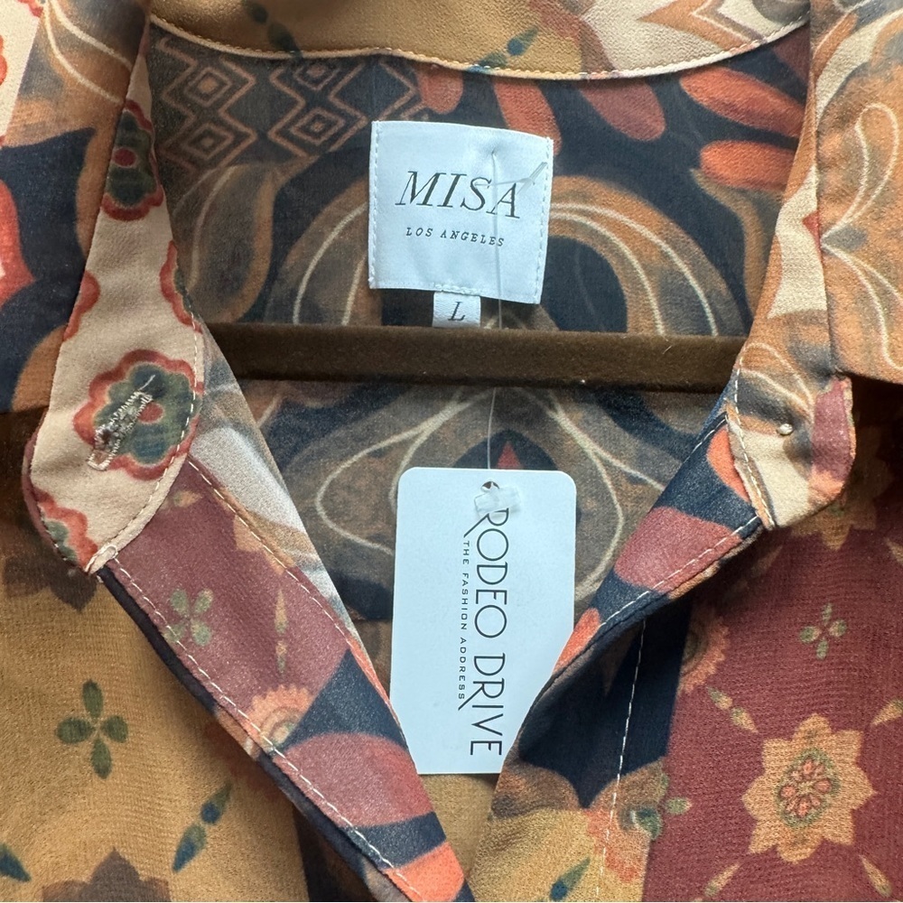 Misa Brown Tan Patchwork Long Sleeve Ahreana Dres… - image 6